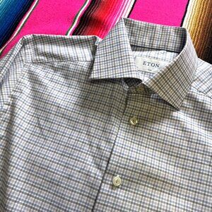 ETON‎ Dress Shirt Men's 37 - 14.5 Small Plaid Check Multicolor Button Up Easter
